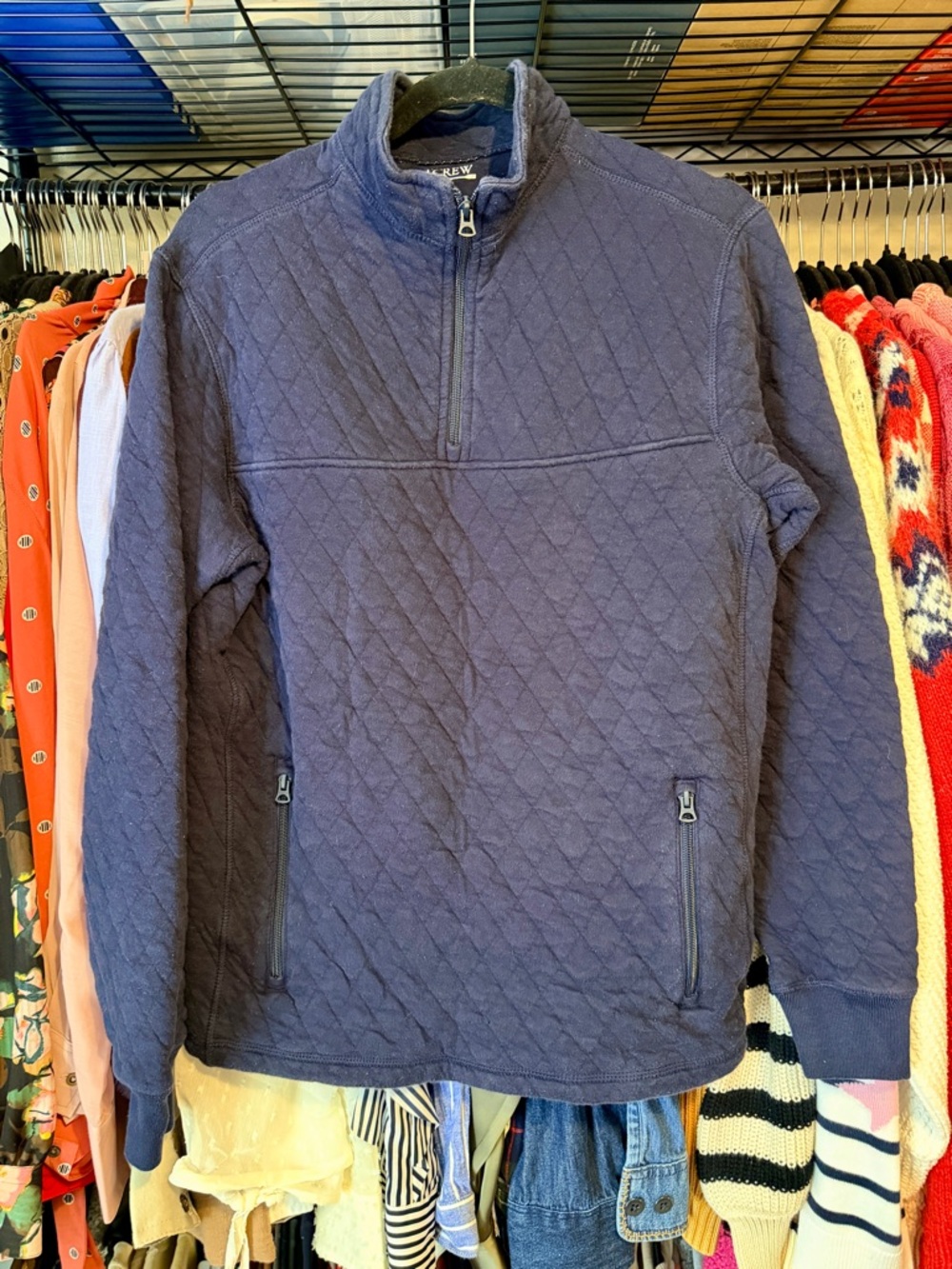 J. Crew Quilted Half-Zip Pullover - Navy Blue